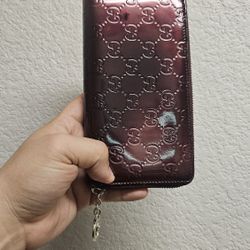 Gucci Metallic Red Guccissima Leather Zip Around Wallet