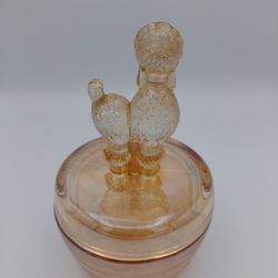 Lovely Vintage Jeannette Marigold Carnival Glass Poodle Powder Box 