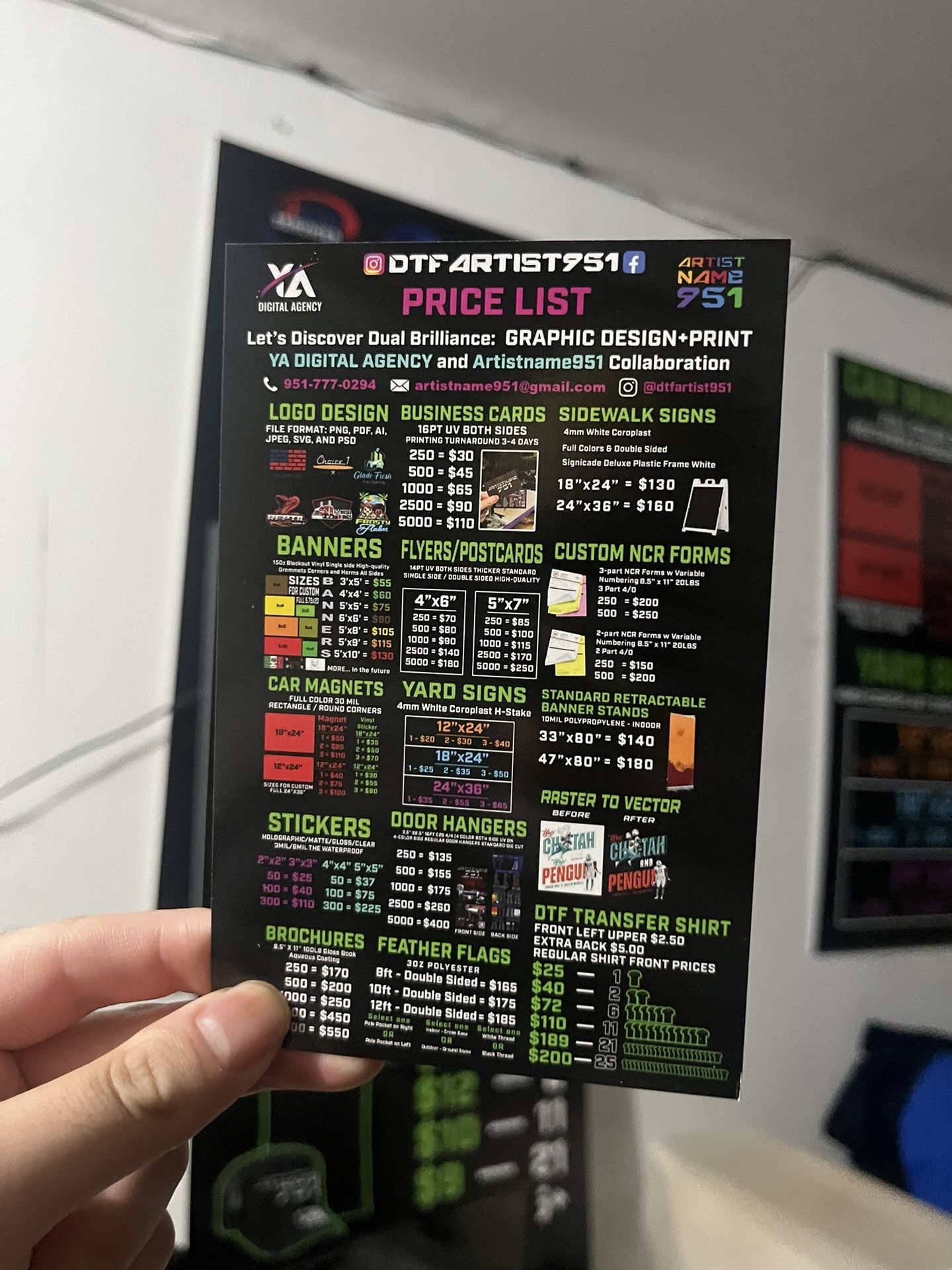 Business Cards, Flyers, Postcards, Banners, Car Magnets, Brochures, Stickers