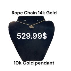 14k Gold Rope Chain 10k Gold Pendant