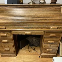 Antique Roll top Desk Wood Vintage Armoire Cabinet Table
