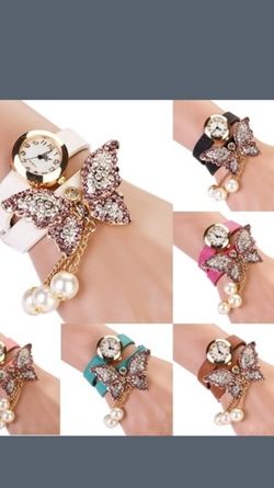 Butterfly Watch with Rhinestones and Pearls Hanging!