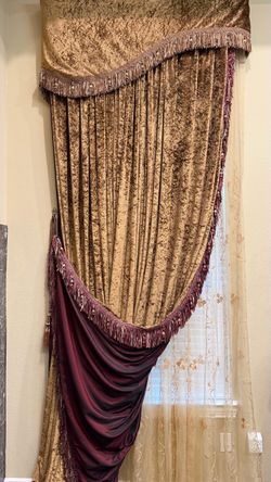Luxury Velvet Drape Curtain with Fringe Trim