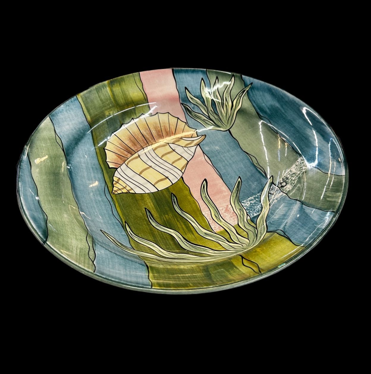 Laura gates 1997 Los Angeles Pottery large Ocean dish bowl 14in