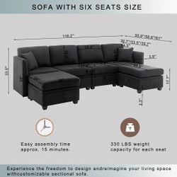 New Modular Sectional Sofa, Charcoal Black