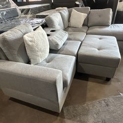 New Light Gray Sectional w/ Ottoman - $0 Down, Flexible Payments 