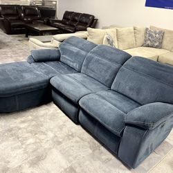 Denim Sofa Chaise With Storage and Adjustable Headrest - BLACK FRIDAY SALE 🔥🔥