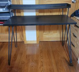 Black Modern Desk with Riser Shelf