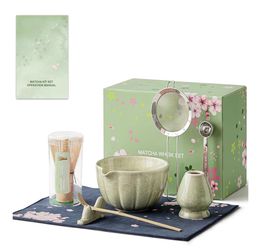 8PCS Matcha Whisk Set Ceramic Bowl Bamboo Kit Tea Ceremony Gift