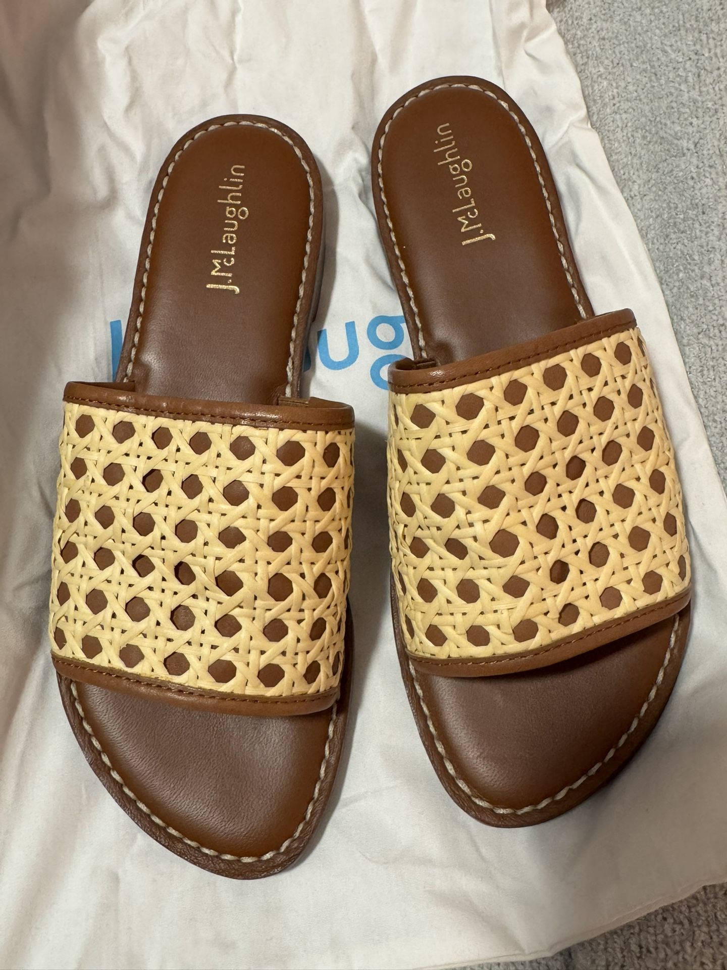 J McLaughlin Slide Sandals Leather And Wicker Summer