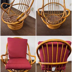 Mid Century Bamboo Rattan Swivel Chair. Cushions $10 extra. Outdoor patio deck chair MCM