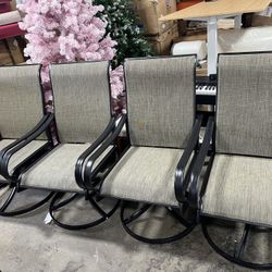 Set of 4 Swivel Outdoor Patio Dining Chairs, Metal Steel Frame with Breathable Textilene Fabric Patio Chairs, Black & Gray-Brown
