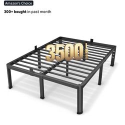 18 Inch Queen Size Metal Platform Bed Frame with Round Corners, Storage Space Under High Bed Frame-Heavy Duty Steel Slats Support