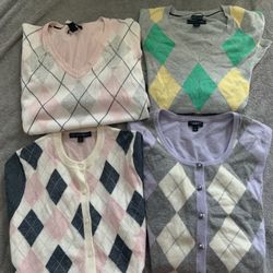 Clothing.. Classic Preppy New Argyle Pattern Diamond sweaters Small And Xs  and Name $24 Each