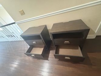Dark Brown Nightstands with Drawers – Set of 2