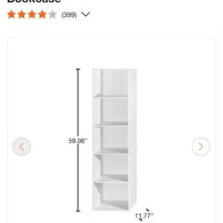 HODEDAH 5-Shelf, 59 in. H White Wood Bookcase