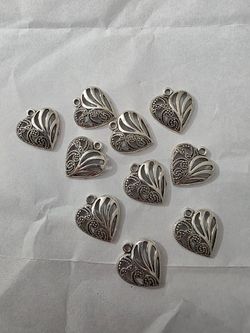 Silver Filigree Heart Charms – Set of 10