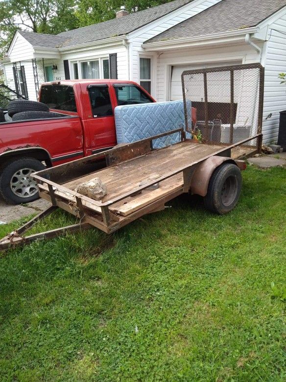 Photo Red Pickup Truck Trailer