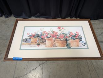 Floral Watercolor Geraniums Framed Print in Wood