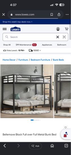 Bellemave Black Full over Full Metal Bunk Bed
