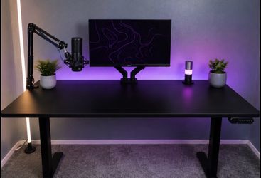 144hz Monitor + Electric Standing Desk + Podcast Mic