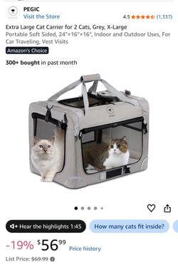 Extra Large Cat Carrier for 2 Cats, Grey, X-Large