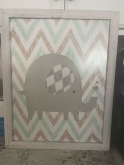 Elephant Chevron Framed Wall Art