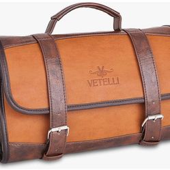 Vetelli Men's Leather Toiletry Bag /Water Resistant,  Internal Pockets NEW