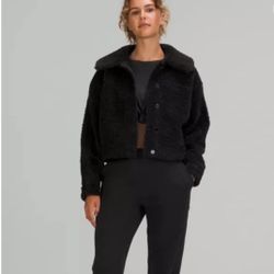 Lululemon Textured Fleece Button Jacket Black Sz 8 