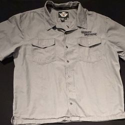 HARLEY DAVIDSON Gray Short Sleeve Button Down Shirt Graphic on Back Mens Sz 3XL