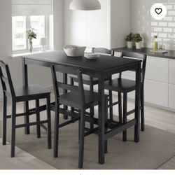 IKEA Tall Dining Table with 4 Matching Chairs – Black (Gently Used)