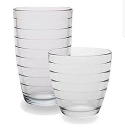 Circleware set of 12 clear glass drinking glasses (model 44533), new in the box.