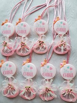 1 Dozen Baby Shower Shaker Pacifier Necklaces Pink/Sonajas de Baby Shower