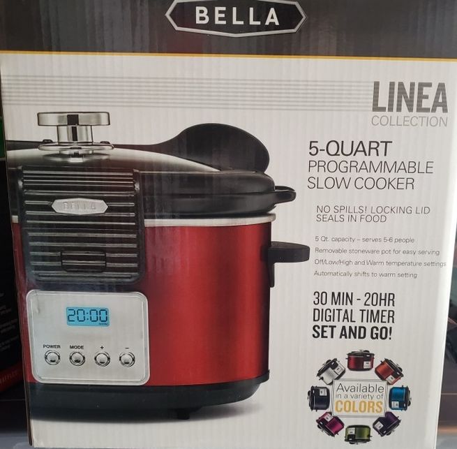 Slow Cooker, Bella Linea Collection 5QT Programmable Slow Cooker, 5-quart capacityOff/Low/High/Warm temperature ... Bran new