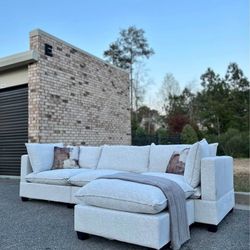 Grey & Beige L Shape Sectional Couch W Cup Holders | Same Day Delivery

