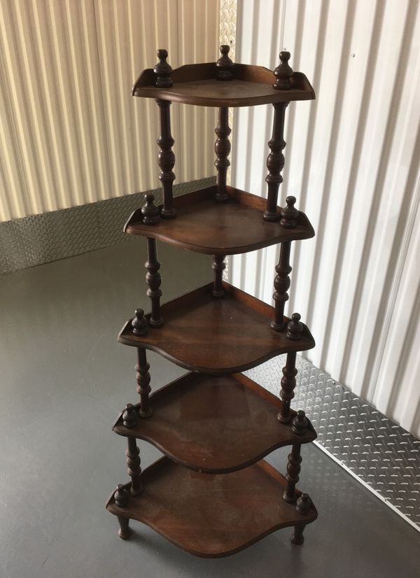 Vintage Wood 5 Tier Shelves Rack Display Corner Rack for Sale in