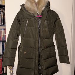 MK Olive Green Winter Coat with Fur Hood