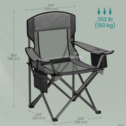 SONGMICS Camping Folding Lawn Chair w/ Cooler Bag 352 lb Weight Capacity - Gray