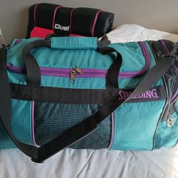 VTG 80s 90s Spalding Tiel Purple Black Mesh Gym Duffle Carry-On Sports Bag