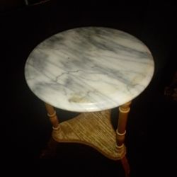 SMALL MARBLE TABLE, 12" AROUND, 20" TALL COOL FOR PLANTS OR ?