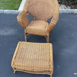 Vintage Wicker and Rattan Chair with Matching Ottoman 