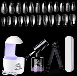 Gel Nail Kit 600Pcs Coffin Nails with 15ML 2 in 1 Nail Glue Base Coat and UV Nail Lamp, Gel x Nail Kit for Nail Extension DIY Nail Art Home Acrylic Na