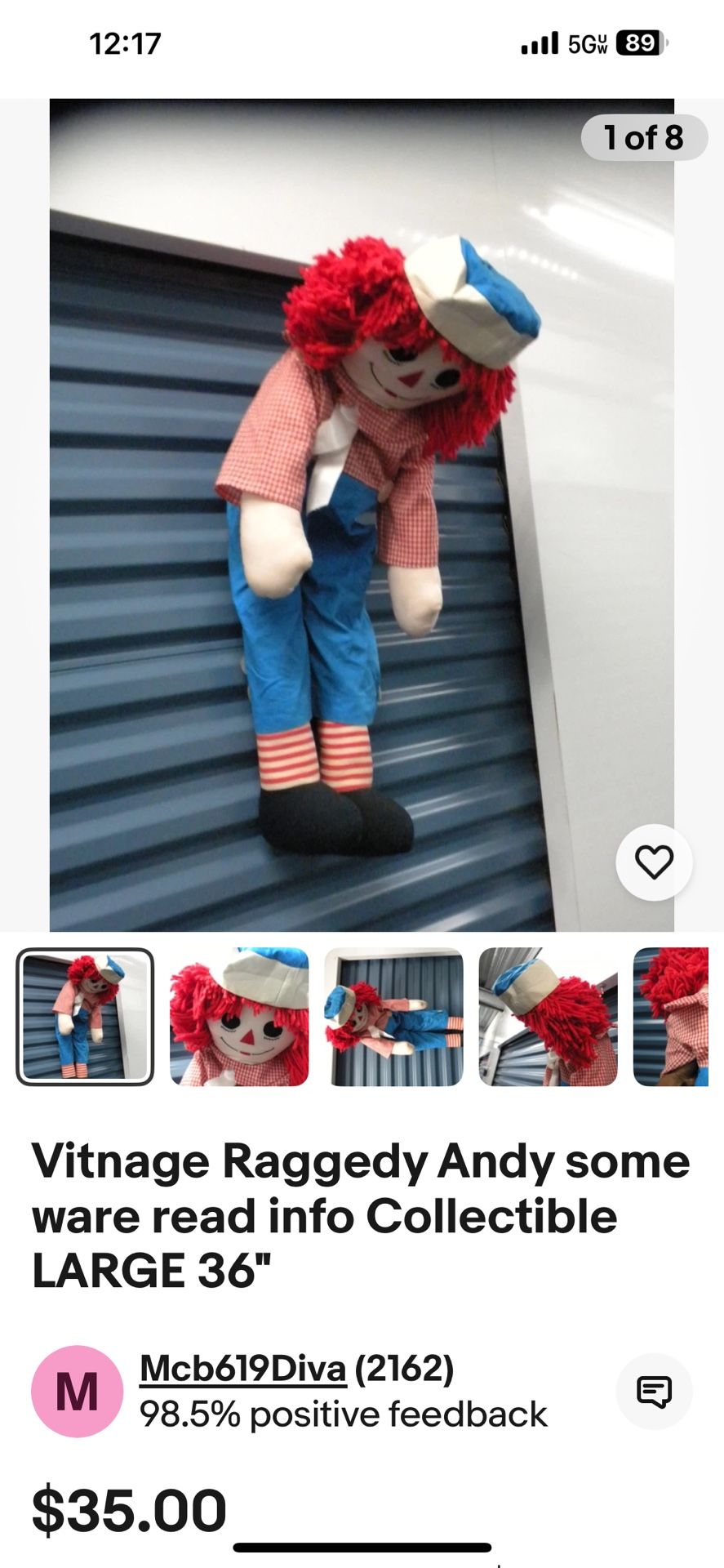 Vitnage Raggedy Andy some ware read info Collectible LARGE 36"