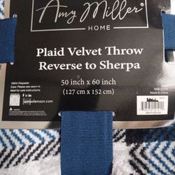 Brand New Throw Blanket 50”x 60” Lt Weight Amy Miller  Soft Plaid Velvet Reverse