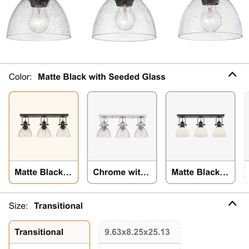 Golden Lighting 3118-3SF BLK-SD Hines Semi-Flush, Transitional, Matte Black with Seeded Glass