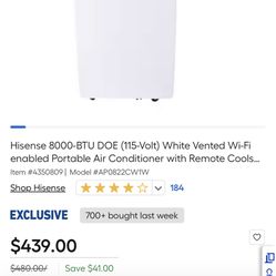 Hisense 8000 BTU Portable air Conditioner 
