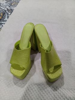 Green Croc Embossed Platform Mule Heels