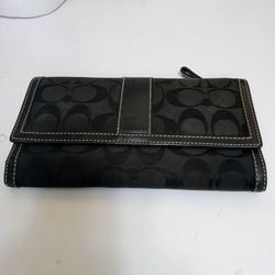 Coach Black canvas/Leather Long Wallet