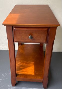 Walnut finish slim side table