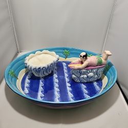 Summer Stock Chip N Dip Surfer Ceramic Bowl 1997 Hand Painted (RB)